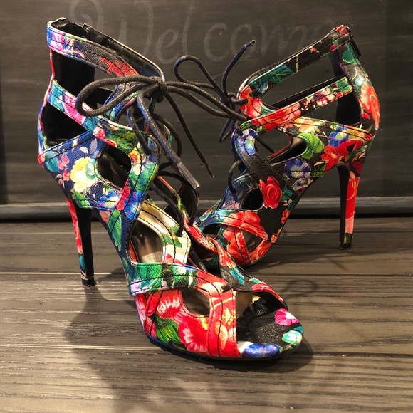 Multi-Color Floral Strappy Lace-Up Sexy MADDEN GIRL 4.25" High Heels DITAAA~8 - Picture 1 of 10